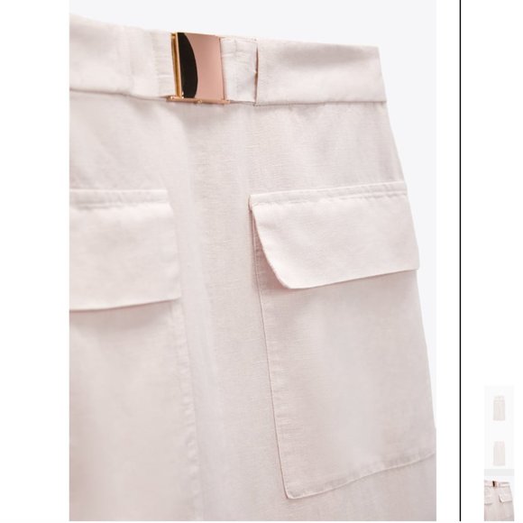 NWT ZARA LINEN BLEND MIDI CARGO SKIRT ECRU - Picture 2 of 4